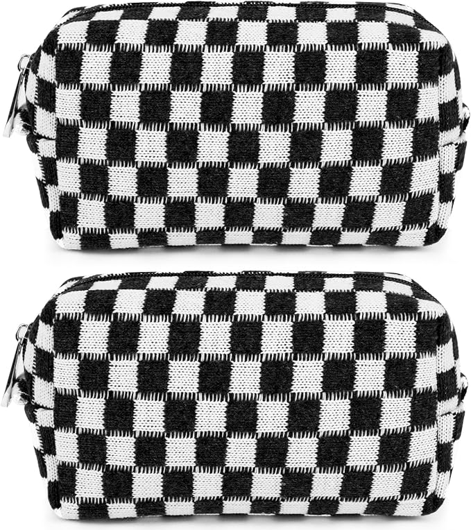 SOIDRAM 2 Pack Checkered Makeup Bag for Women, Cute Makeup Pouch Small Makeup Bag Travel Cosmetic Organizer for Toiletries, Brushes & Skincare by SOIDRAM