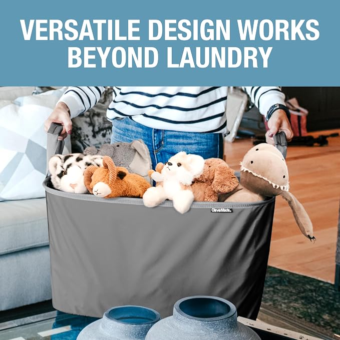 CleverMade Collapsible Laundry Basket LUXE 2 Pack – 60 L (16 Gal) Foldable Cotton Blend Clothes Hamper with Vegan Leather Accents, Reinforced Handles, Space Saving Laundry Bin Holds 55 lbs - Cream - Image 5