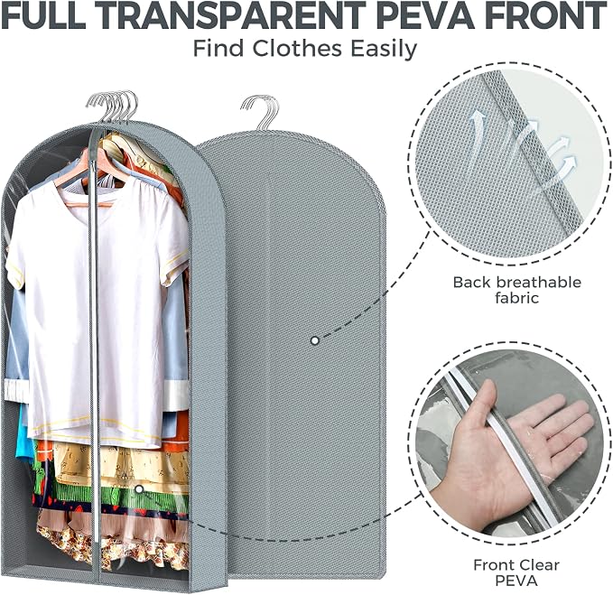 6 pcs 40" Garment Bags for Hanging Clothes, Clear Suit Bags for Closet Storage Clothing Storage, Garment Bags for Travel Covers with 4" Gussets for Coats, Jackets, Shirts and Sweater - Image 6
