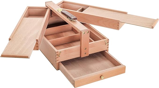 U.S. Art Supply Multi-Function Artist Tool Supply Box with Locking Clasps & Tool Storage Box - Wooden Art Box for Artist Supplies, Brushes, Pencils, Erasers, Tool Storage Organizer Case by USArtSupply