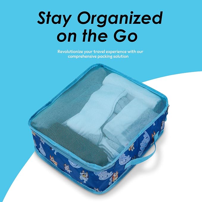 Bluey Packing Cubes for Kids - 5 Piece Luggage Organizer Set - Travel Accessories for Suitcase - Bluey Bingo Bandit Chilli Stripe Trixie - Packing Cube Set for Kids, Teens, Adults - Image 4