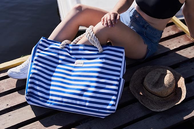 Beach Bag and Pool Bag Has Cooler Pocket, 7 Pockets Total, Zip Top. Family Size Waterproof Beach Tote - Image 9