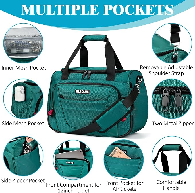 Underseat Carry On luggage Bag Airplanes Personal Item Bags, Gym Bag for Men Weekender Overnight Travel Tote Bag Shoulder Small Softside Carry on Luggage Travel Duffel Bags For Men,16 IN Peacock Green - Image 6