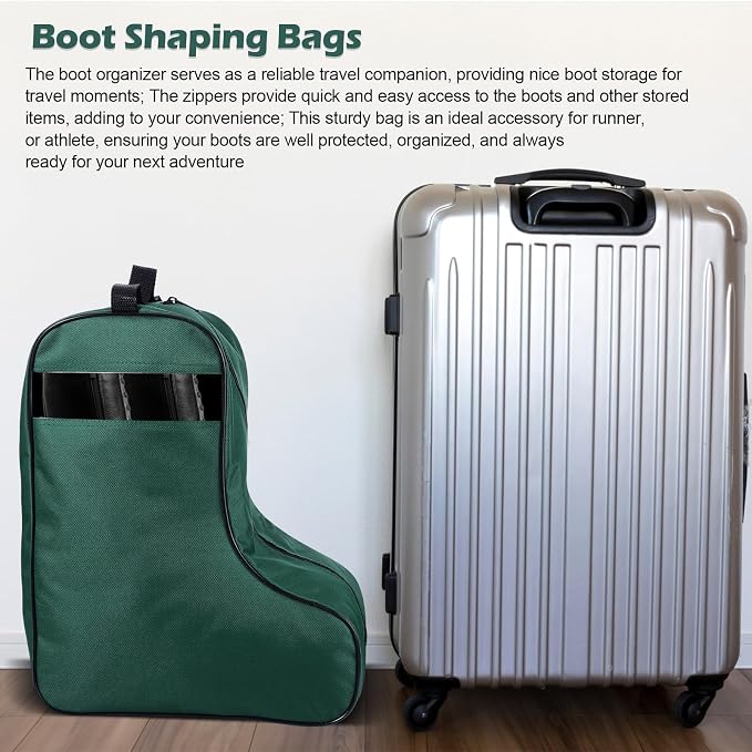 2 Pcs Boot Bags for Cowboy Boots Portable Storage Bag for Travel Long Tube Shoes Bags Men Tall Shoe with Handle for Home Travel (Dark Green) - Image 5