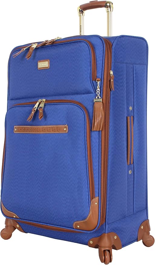 Steve Madden Designer Luggage Collection - Expandable 28 Inch Softside Bag for Men & Women - Durable Lightweight Checked Suitcase with 4-Rolling Spinner Wheels (Global Blue) by STEVEMADDEN