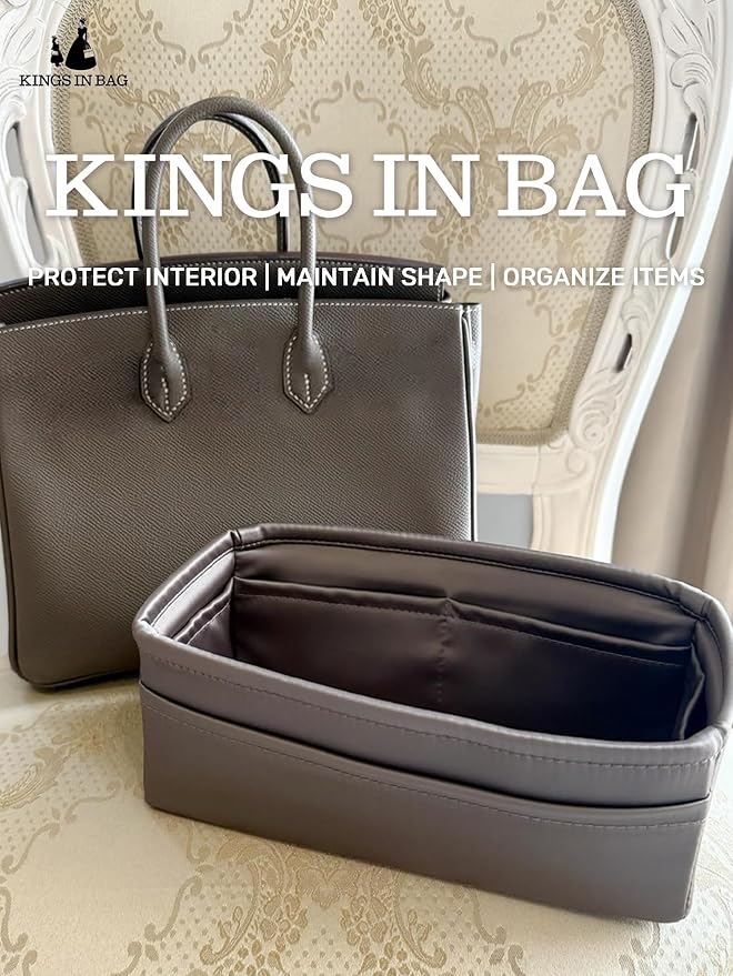 Satin Purse Organizer for Birkin 25 Sellier, Etoupe grey | Custom Fit, Multiple Pockets, Lightweight Purse Essentials, Ideal for Travel, Shopping, and Daily Use - Image 3