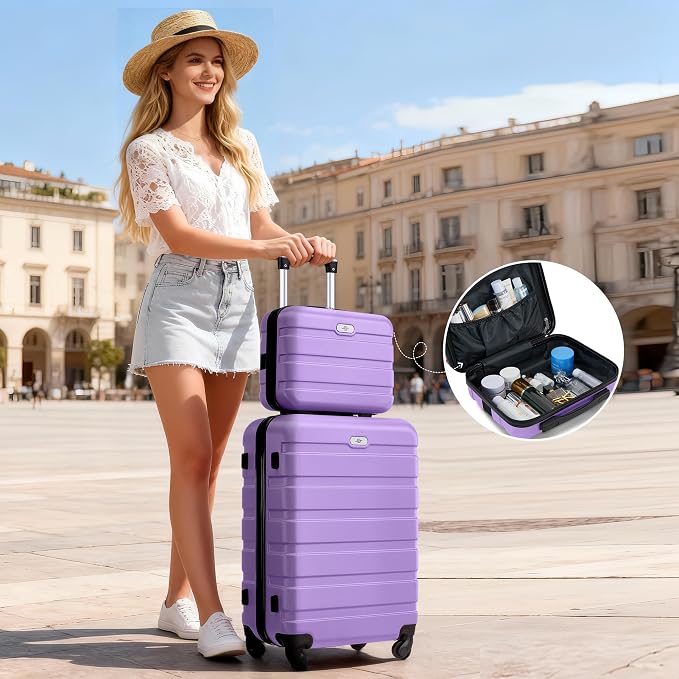 Suitour Luggage Sets 6 Piece, 20-inch Carry-on and 24 inch28 inch Checked Suitcase Set with Cosmetic Case and Expandable Travel Duffle Bags Set(Purple) - Image 4