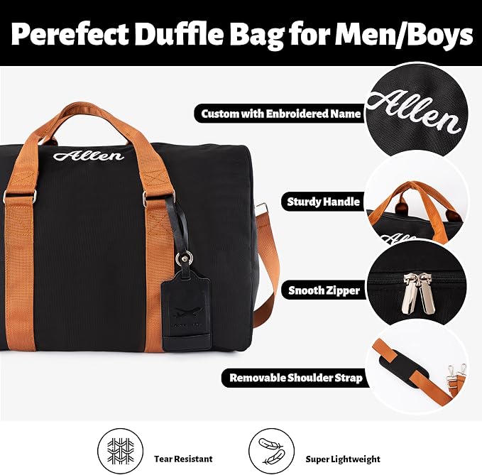 Travel Duffle Bag Set for Men Boys Personalized Weekender Overnight Bag with Embroidered Name - Custom Canvas Duffle Bag with Toiletry Bag and Shoe Compartment for Travel Trip Workout (Black) - Image 3