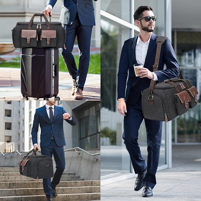 Canvas Garment Bags for Travel, Convertible Carry On Garment Duffel Bag for Men Women, 2 in 1 Suit Bag Hanging Suitcase Business Travel Bag with Shoe Compartment (Black, XL) - Image 9