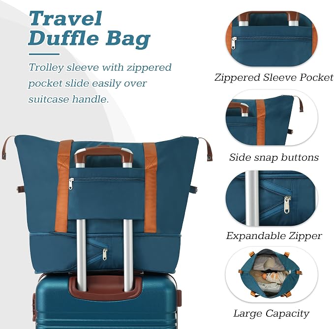 Merax Luggage Set,24 IN Hardside Suitcase with Duffel Bags,3 Piece Expandable Luggage with Spinner Wheels, Vintage Luggage with TSA Lock Lightweight,(Blue) - Image 5
