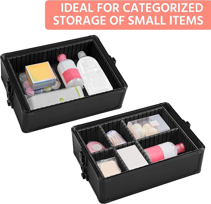 Yaheetech 4 in 1 Rolling Makeup Train Case, Lockable Black Cosmetology Cart | Extra large aluminum-trimmed nail cart with detachable tiers and accordion trays keeping beauty supplies organized on the go - Image 7