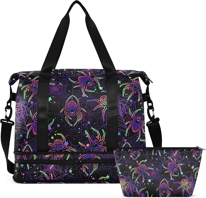 MNSRUU Travel Duffel Tote Bag Multi-colored Spiders Sports Duffel Bag with Wet Pocket Weekender Overnight Bag for Women Men Gym Bag, Carry On Bag Hospital Bag for Labor and Delivery by MNSRUU