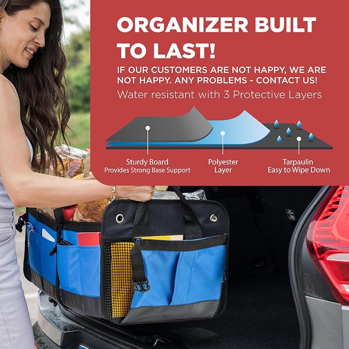 Blue Car Cargo Trunk Organizer for SUV & Auto Storage, Large | Fits Cars, SUVs & Trucks Organizes Sports Gear Keeps Cargo Secure Easy Everyday Storage Space-Saving Car Accessories - Image 8