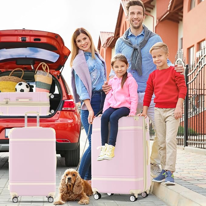 Merax Luggage Set 3 Piece Suitcase Set with Cosmetic Case Expandable Spinner Wheels Vintage Luggage Sets(Light Pink,20"+24"+28") - Image 8