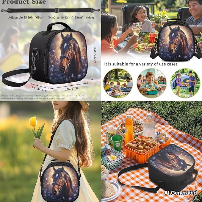 Kids Backpack and Lunch Box Set, Horse Backpack for Middle School Girls, Cute Backpacks for Teen Girls, 17 Inch Elementary School Bookbag Ages 6-8 8-10 Large Book Bag Set for Teens - Image 5