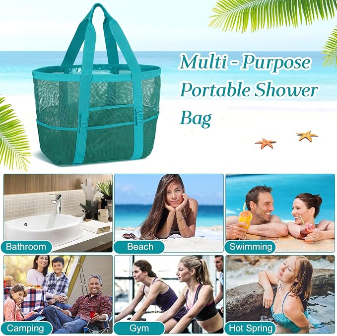 Hillban Large Beach Mesh Bags Bulk for Women Beach Tote Bag with 8 Pocket Zipper Waterproof Sandproof for Pool Cruise Ship - Image 7