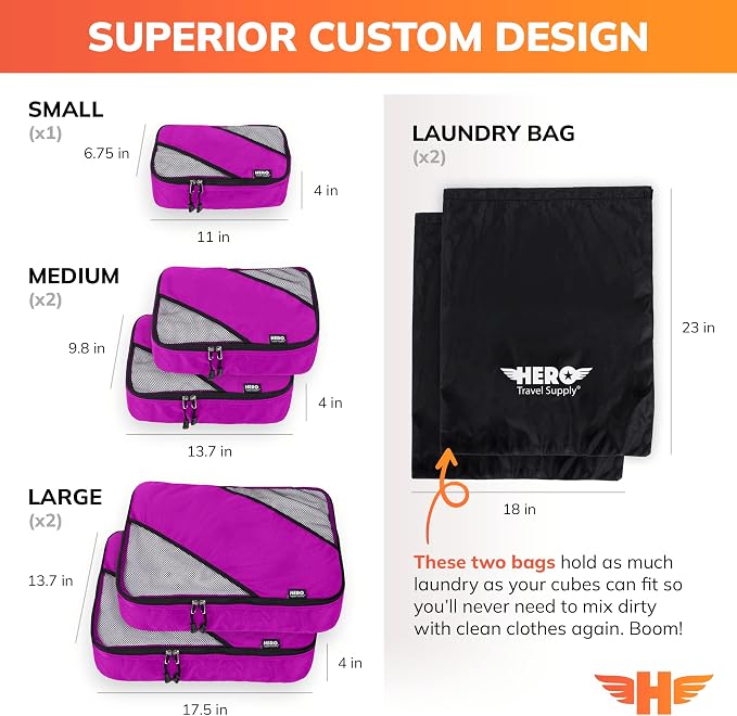 HERO Packing Cubes for Travel (Set of 5) Luggage Organizer with 2 Laundry Bags, Versatile Suitcase Organizer for Men & Women – Travel Accessories for Carry On, Airplane, Road Trip - Image 5