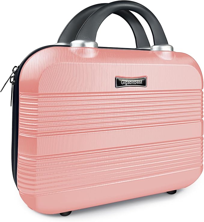 14 Inch Multi-Purpose Waterproof Hard Shell Makeup Case (Pink) | ABS Scratch-Proof, Carrying Cosmetic Organizer Case with Elastic Band, Train Case, Mini Suitcase Vanity Case for Women Girl by Gigabit