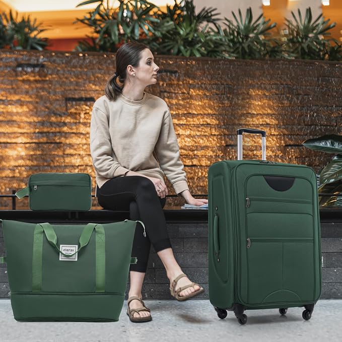 Merax Softside Luggage Set, Travel Suitcase Expandable Lightweight 3 Piece | Luggage Sets with Duffel Bag 22" 26" 30" Suitcase with TSA Lock Spinner Wheels,Dark Green - Image 2
