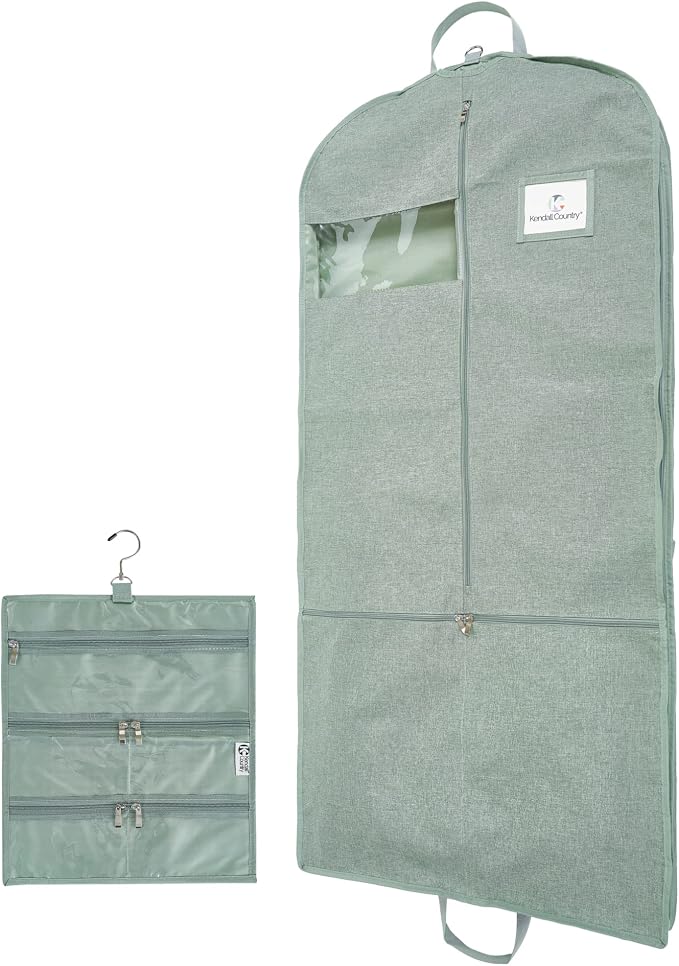Premium Waterproof Hanging Garment Bag - 52 inch Clothes Bag with Gusset, 4 Pockets, Accessory Pouch & Side Zip for Dance Costumes, Skating, Theatre, Beauty Pageants, Cheer & More. by KendallCountry