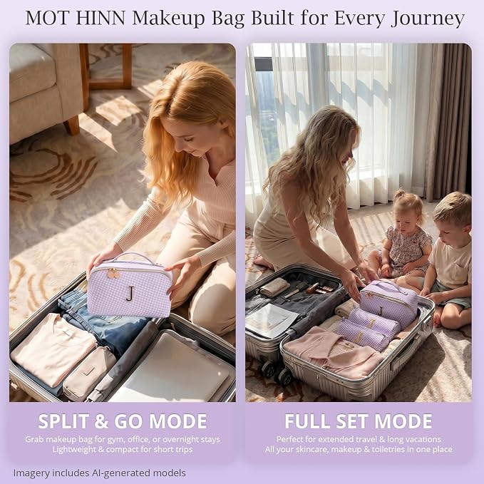 Personalized Gift Travel Makeup Bag: Initial Makeup Organizer Bag for Women | 3-in-1 Custom Make up Bag Set - Vegan Leather Travel Cosmetic Bag - Luxury Gift for Women – Birthday, Anniversary, Graduation - Image 8