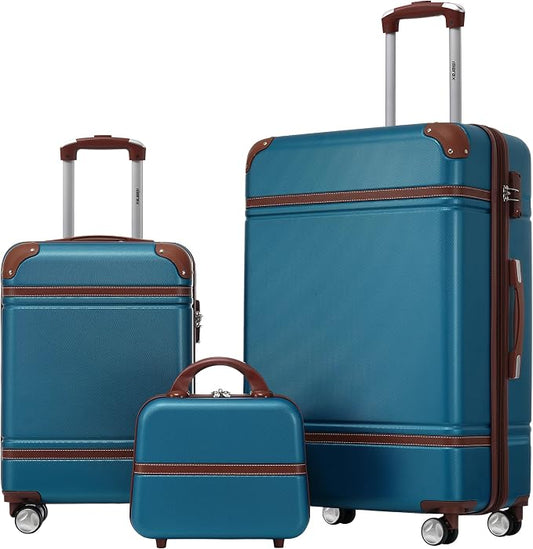 Merax Luggage Set 2 Piece Suitcase Set with Cosmetic Case Expandable Spinner Wheels Vintage Luggage Sets(Blue,20"+28") by Merax