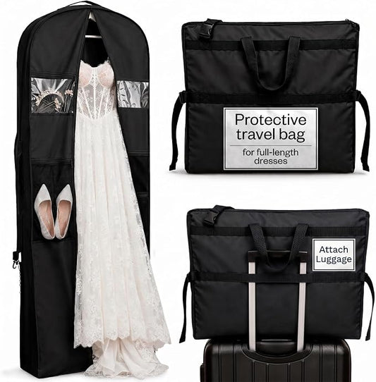 Wedding Dress Garment Bag 72" – Waterproof Trifold Travel Garment Bag for Bridal Gown with Shoulder Strap, Suitcase Sleeve & Accessory Pockets – Fits Full Skirts, Oxford Fabric, Carry Handle by ScratchRetail