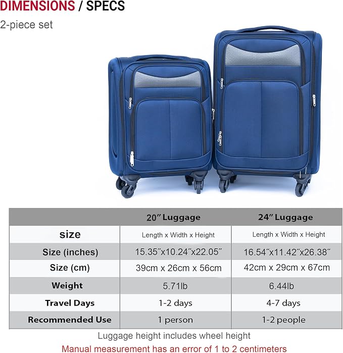 Merax Luggage Set Softshell 2 Piece 20/24 Expandable Suitcase with Wheels | Softside Lightweight Travel Carry on Luggage,Navy Blue - Image 2