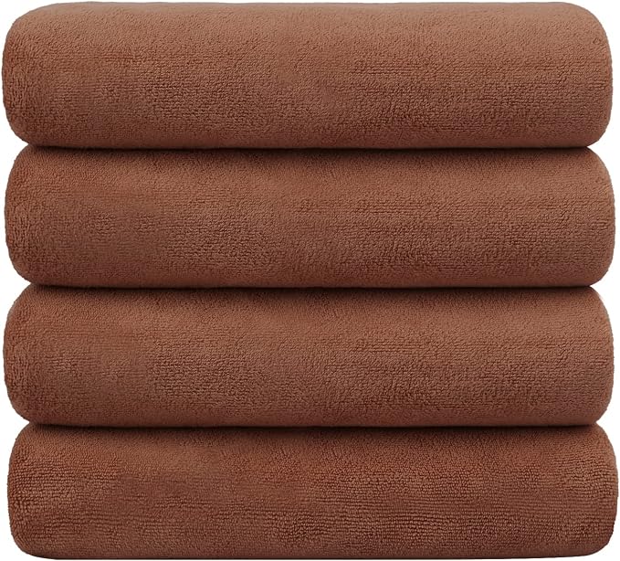 JML Microfiber Bath Towels, Bath Towel 4 Pack 30" x 60", Oversized, Soft, Super Absorbent and Fast Drying Bathroom Towel Set for Sport, Fitness, Yoga (Brown) by JML