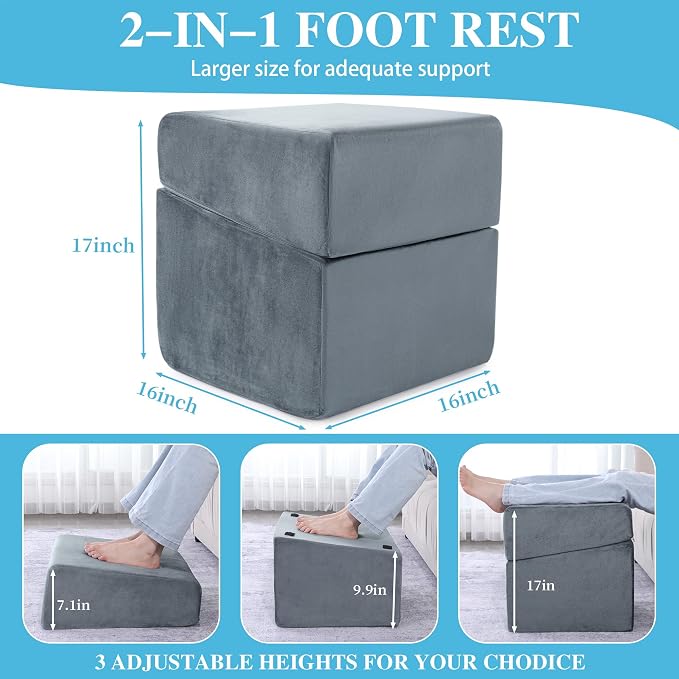 Under Desk Foot Rest, ROYALAY Ergonomic Office Footrest with 3 Adjustable Heights, High-Density Memory Foam Leg Rest for Home, Travel, Airplane with Washable Cover - Image 3