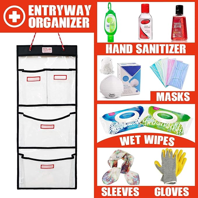 Rough Enough Locker Organizer Hanging Accessories Storage Organization with 4 Pockets for Work Door Gym Wall Clear PVC - Image 2