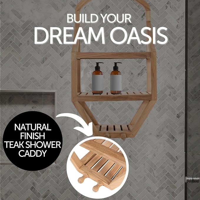 NORDIC STYLE TEAK Wood Natural Hanging Shower Caddy with Storage Shelves, Water Resistant, Easy to Place, Solid Teak Wood, Shower Accessory (Natural Víður) - Image 3