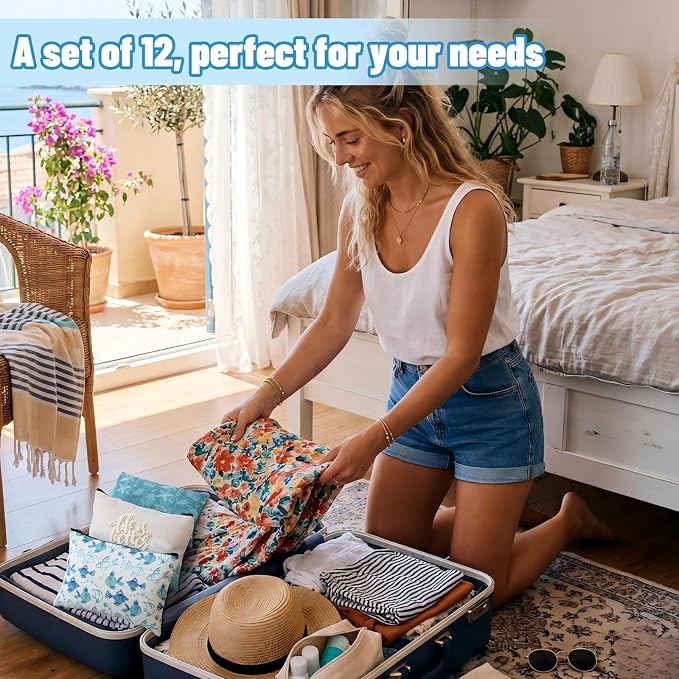 Sweetude 12 Pcs Beach Makeup Bag Bulk Summer Ocean Gifts Portable Travel Cosmetic Bags with Zipper Coastal Sea Starfish Waterproof Roomy Travel Toiletry Organizer Storage Beauty Pouch for Women Gifts - Image 6