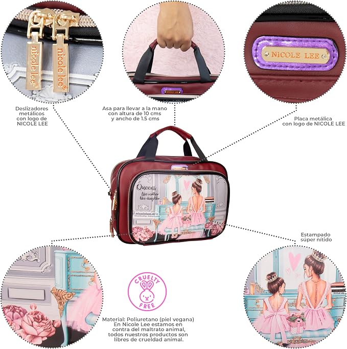 Nicole Lee Cosmetic Makeup Bag for Women - Multi Organization Toiletry Travel Bag with 5 Compartments (Double Queens) - Image 2