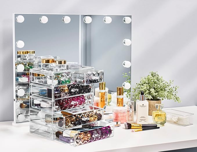 Sorbus Acrylic Makeup Organizer Set, 6-Drawer Vanity & Countertop Cosmetic Storage with Small & Wide Drawers, Diamond Makeup Storage for Brushes, Lipsticks, Jewelry – Holiday Gift for Women & Teens - Image 2
