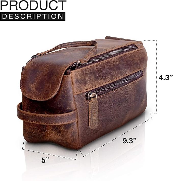 KomalC Premium Buffalo Leather Toiletry Bag for Men & Women With Water resistant Lining, Grooming Travel Pouch, Unisex Wash Bag for Toiletries, Gifts for Men and Women - Image 6