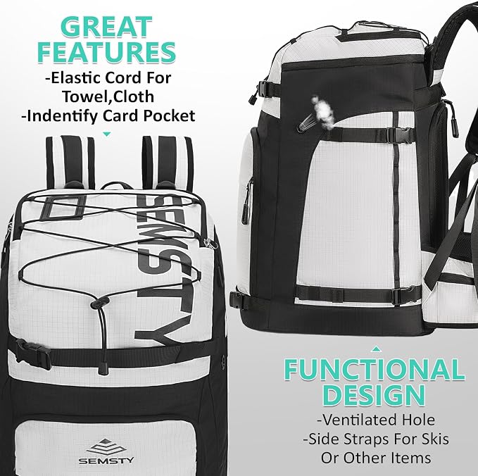 Ski Boot Bag, 55L/70L Waterproof Ski and Snowboard Boots Travel Backpack for Skis, Snowboard, Ski Helmet, Goggles, Gloves & Accessories - Image 4
