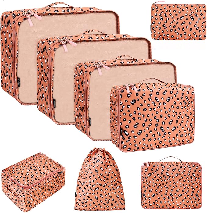 BAGAIL 8 Set Packing Cubes Luggage Packing Organizers for Travel Accessories-Pink Leopard by BAGAIL