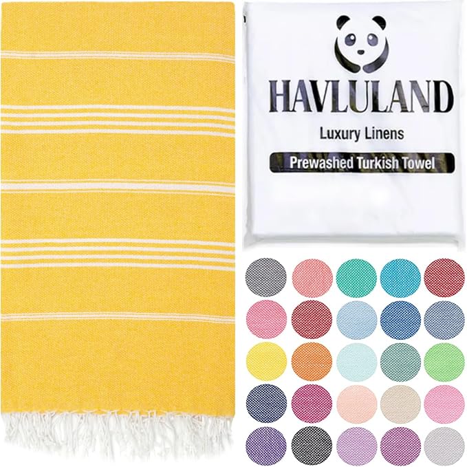 HAVLULAND Turkish Beach Towels, Oversized 40"x72" Turkish Bath Towel, Highly Absorbent Quick Dry Sand Free Beach Towels for Beach Pool Spa Gym Yoga Travel Camping Picnic Blanket - Yellow by Havluland