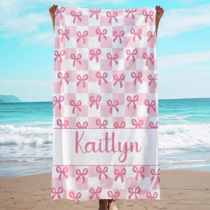 JML Personalized Beach Towel with Name, Custom Beach Towel with Text, Customized Bow Microfiber Pool Towel, Quick Dry & Absorbent Swim Towel for Adult,Anniversary, Birthday, Summer Holiday,Vacation by JML