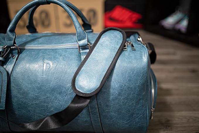 Sole Premise Leather Sneaker Bag Duffel Travel Shoe Bag (Blue) - Image 3