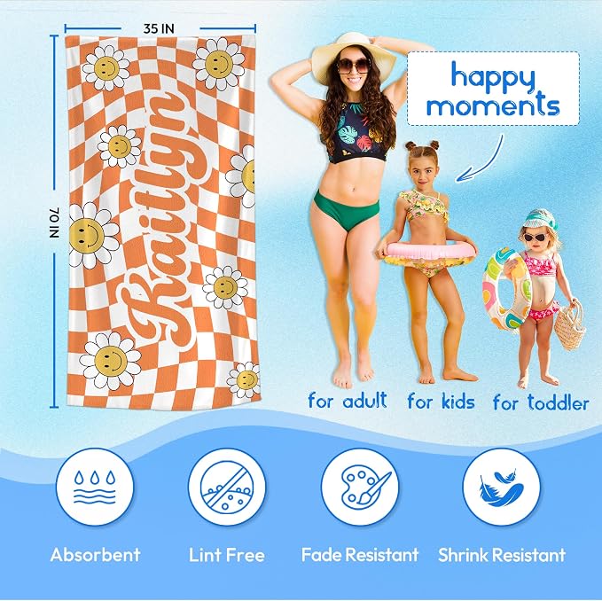 JML Personalized Beach Towel with Name, Custom Flower Beach Towel, Customized Microfiber Pool Towel, Quick Dry & Absorbent Swim Towel for Adult,Anniversary, Birthday, Summer Holiday,Vacation - Image 3