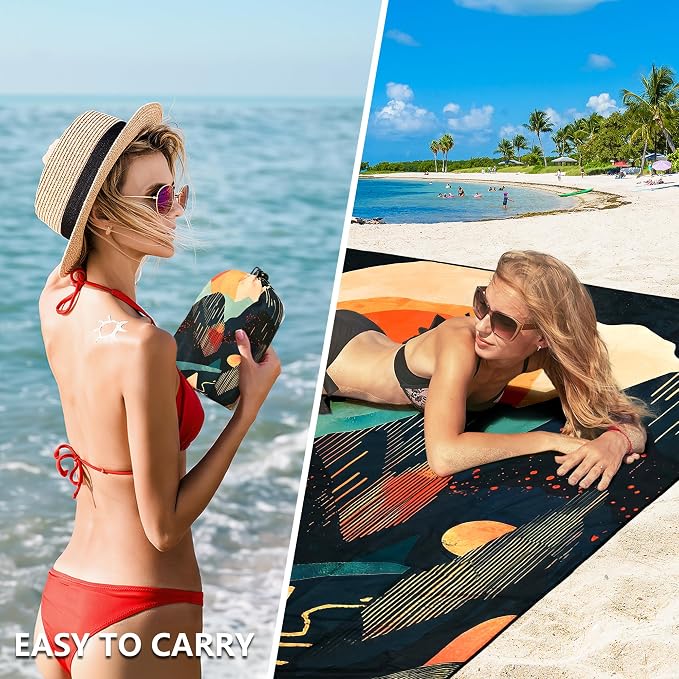WIWIGO Beach Blanket Waterproof Sandproof Beach Mat 79" X 83"/10'x9'for 2-8 Adults Quick Drying Outdoor Picnic Mat Beach Accessories for Travel, Camping, Hiking - Image 4
