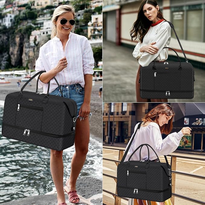 ITIEZY Weekender Overnight Bag for Women - Large Travel Duffel Bag with Shoe Compartment, Gym Duffel Bag Hospital Bag Carry On Tote Bags for Airplanes with Crossbody Bag Toiletry Bag 3Pcs Set - Image 6