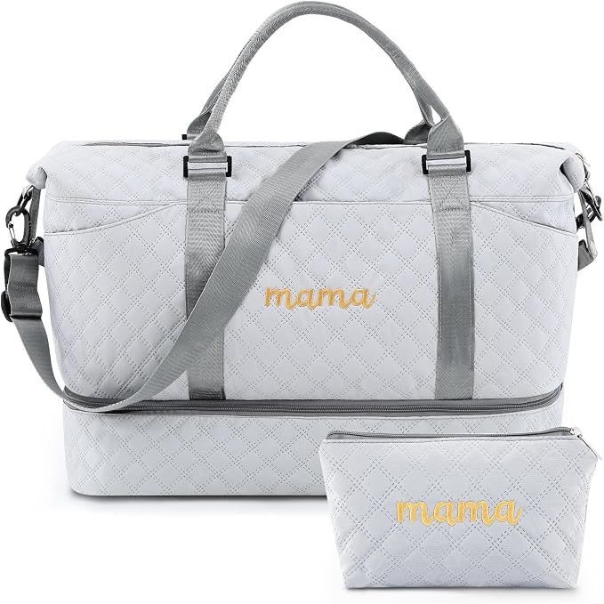 Dansydaisy Mama Hospital Bag for Women Labor Delivery Travel Duffle Bag with Shoe Compartment and Toiletry Pouch Waterproof Letter Embroidered for Pregnancy Weekender Overnight Gym Gift, Gray by Dansydaisy