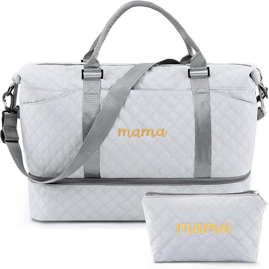 Dansydaisy Mama Hospital Bag for Women Labor Delivery Travel Duffle Bag with Shoe Compartment and Toiletry Pouch Waterproof Letter Embroidered for Pregnancy Weekender Overnight Gym Gift, Gray by Dansydaisy
