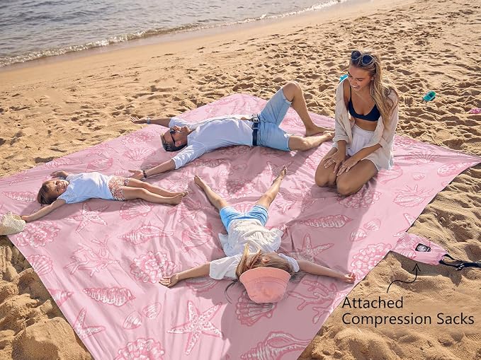 WEKAPO Beach Blanket Waterproof Sandproof Oversized, Extra Large Beach Mat Sand Free, Lightweight & Compact Sand Free Mat with 5 Stakes & 4 Corner Pockets - Image 3