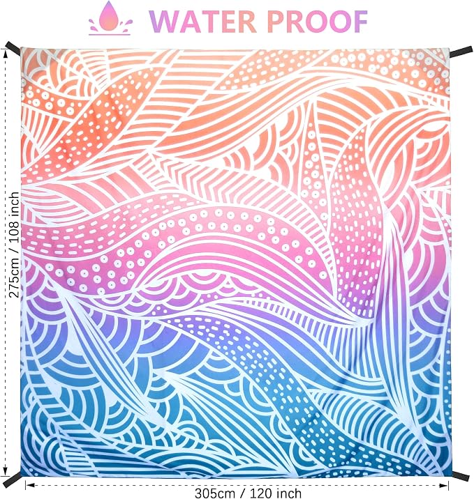 WIWIGO Beach Blanket Sandproof Extra Large Beach Mat Adults Waterproof Quick Drying Sand Free Mat Made by Premium Polyester with 4 Stakes & 4 Corner Pockets for Outdoor Travel Camping Hiking - Image 3