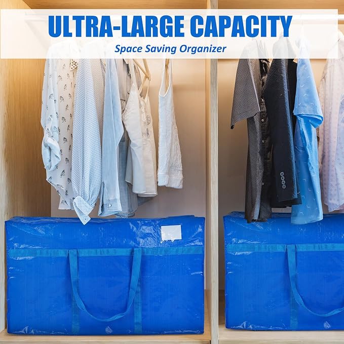 Windyun 4 Pack 41 Gallon Extra Large Moving Bags XXL Heavy Duty Storage Bag with Strong Zipper Handle Jumbo Big Tote Box Foldable for College Dorm Travel Clothes Duffle Blanket Pillow(Blue) - Image 6