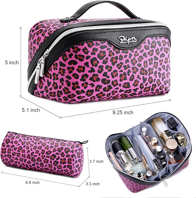 BOYATU Travel Makeup Bags Cosmetic Organizer Bag: 3 Pcs Set Large Capacity Make up Bag with Compartments - Waterproof Leather Toiletry Bags with Handle for Women (B-Red) - Image 7